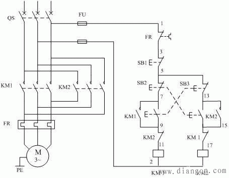 三廂異步電動(dòng)機(jī)正反轉(zhuǎn)接線(xiàn)圖1